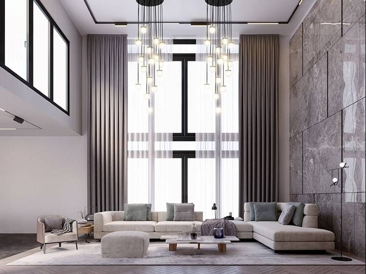3d rendering,3d illustration, Interior Scene and  Mockup,living room style modern high ceiling,living room fireplace.